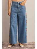 Floral Embroidered Wide Leg Jeans