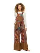 Overall Patchwork Floral Ruffled Hem - Brown