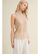 Tie-Back Mock Neck Ribbed Knit Top