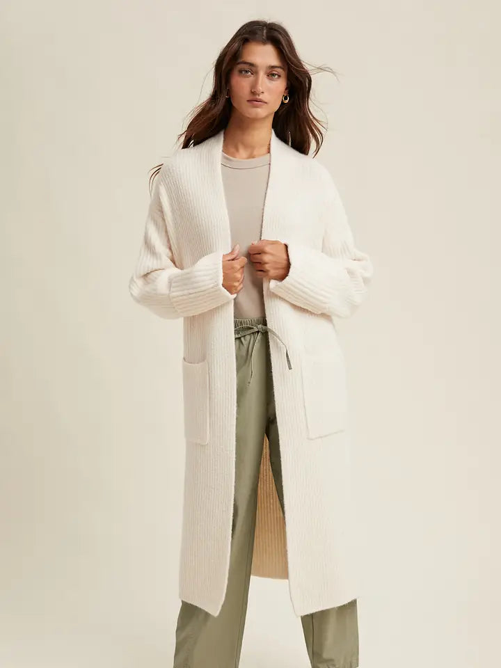 Ribbed Knit Longline Sweater Cardigan