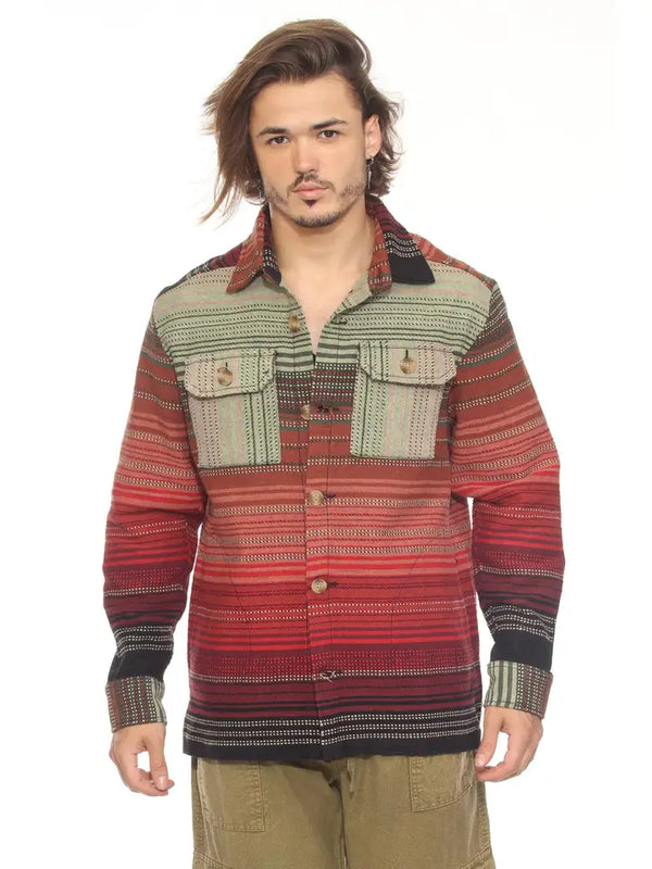 Moss Stripe Button Shirt Jacket