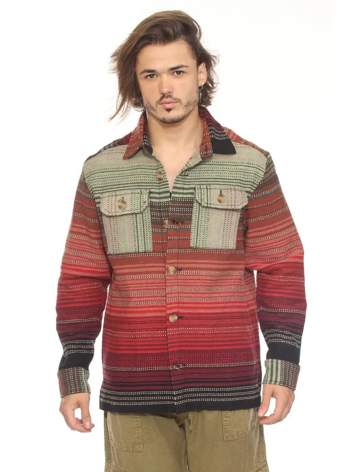 Moss Stripe Button Shirt Jacket