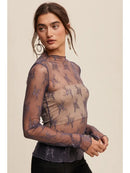 Sheer Lace Long-Sleeve Top