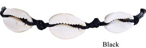 3 Cowry on Wax Black Cord Adjustable Slide-Knot Bracelet Assorted