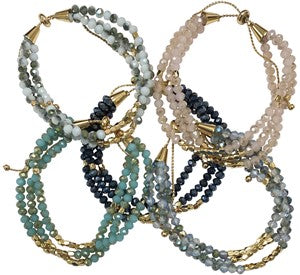 3 Strand Facet Beads With Gold Bead Slide Knot Adjustable Bracelet Assorted