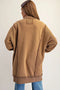 Mineral Washed Longline Terry Button Down Jacket - Mocha