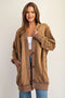 Mineral Washed Longline Terry Button Down Jacket - Mocha