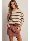 Striped Mock Neck Knit Sweater