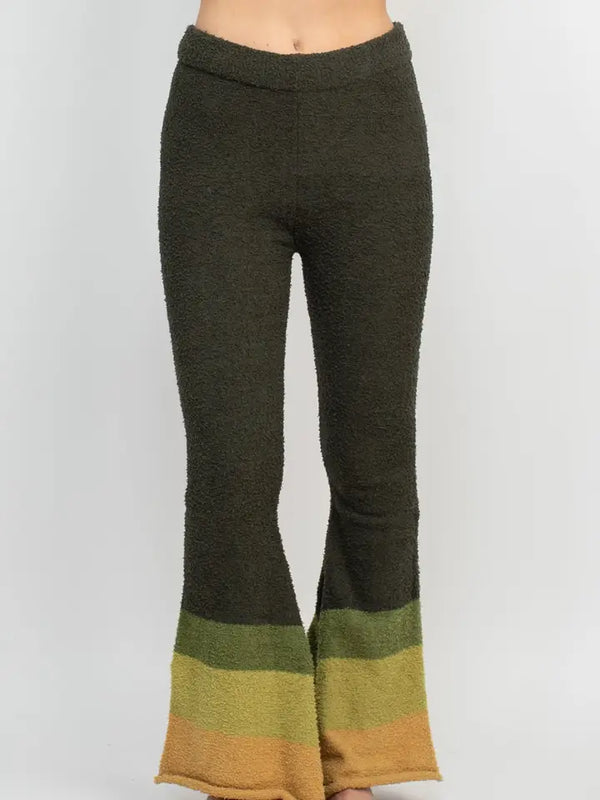 Cozy Obmbre Knit Bellbottom Pants - Moss
