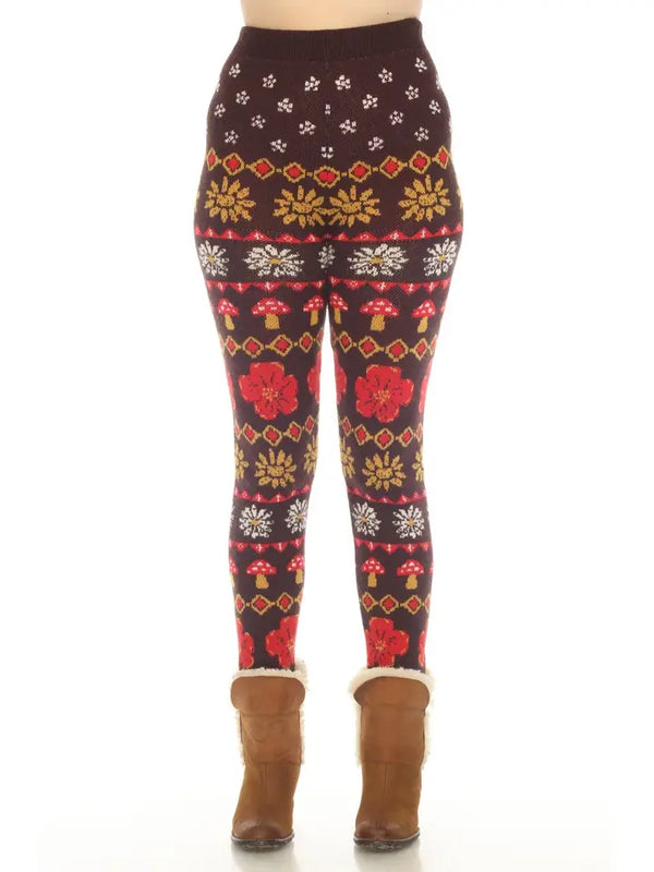 Fair Isle Mushroom Sweater Leggings- Espresso