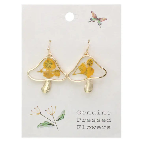 Vintage Mushroom Pressed Flower Earrings