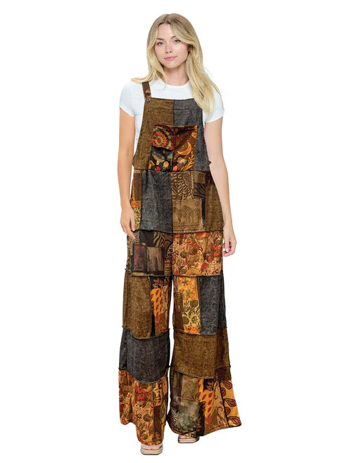 Mushroom Print Patchwork Overall