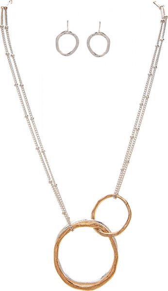 Two Tone Connected Rings Necklace Set