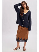 Soft Button Front Sweater Cardigan - Navy