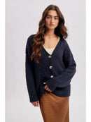 Soft Button Front Sweater Cardigan - Navy