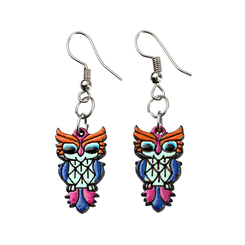 WOOD OWL EARRINGS