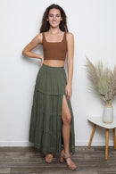 Maxi skirt with eyelets - olive