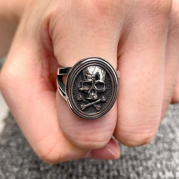 Oval Stainless Steel Pirate Skull Ring