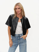 Faux Leather Round Neck Jacket - Quinn