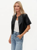 Faux Leather Round Neck Jacket - Quinn