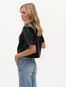 Faux Leather Round Neck Jacket - Quinn