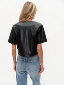 Faux Leather Round Neck Jacket - Quinn