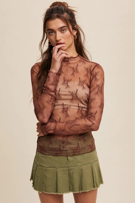 Sheer Lace Long-Sleeve Top