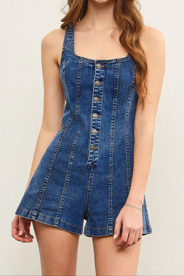 Button Up Sleeveless Denim Romper