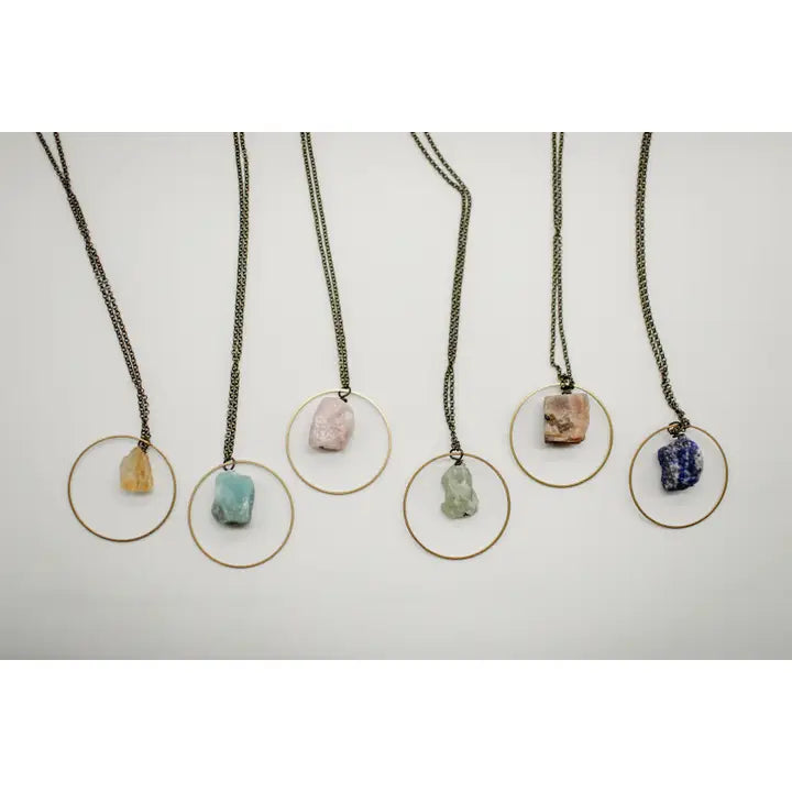 Rough Cut Semi-Precious Stones Brass Necklace