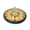 Black Agate Sundial Clock Compass Gold Printed Altar Tile w/ Crystal Quartz 3"