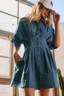 Tailored Waist Short Sleeve Denim Shirtdress