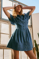 Tailored Waist Short Sleeve Denim Shirtdress