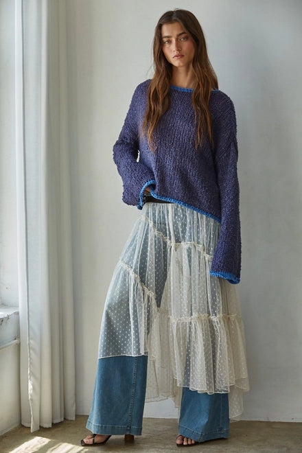 Woven Polyester Mesh Dot Print See Through Skirt