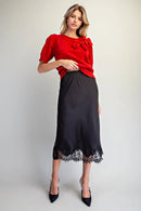 Scallop Lace Trim Midi Skirt