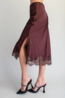 Scallop Lace Trim Midi Skirt