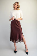 Scallop Lace Trim Midi Skirt