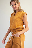 Notched Neck Cap Sleeve Top