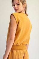 Notched Neck Cap Sleeve Top