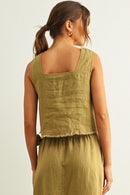 Short Sleeve Square Neck Raw Hem Top