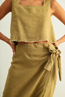 Short Sleeve Square Neck Raw Hem Top