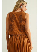 Embroidery Tied In Front Sleeveless Top