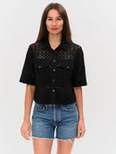 Tove Eyelet DOuble Pocket Top- Black