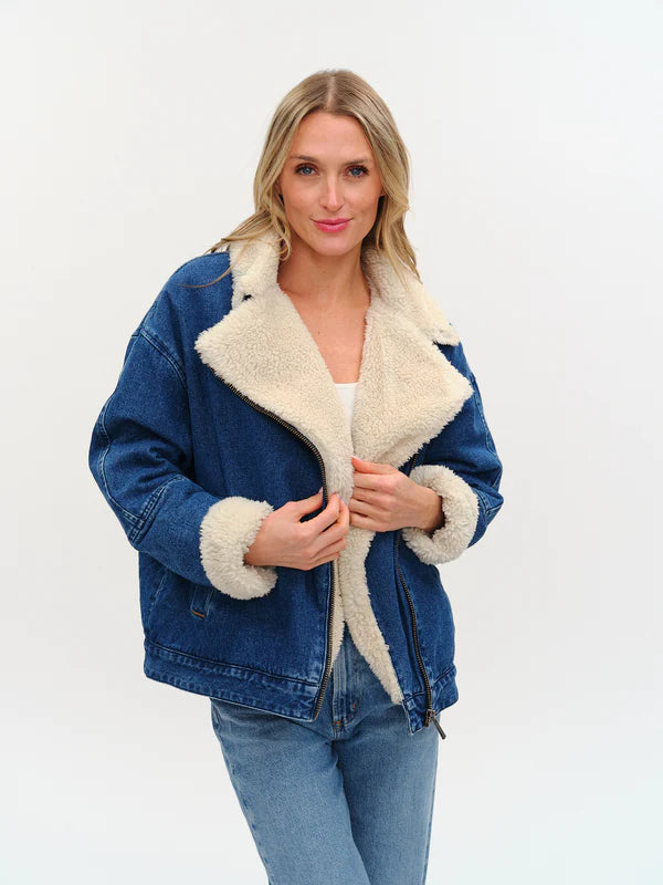 Williston Oversized Faux Fur Denim Jacket