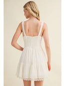Button Corset Tiered Lace Hem Dress