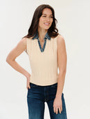 Monica Mixed Media Denim Collar Vest