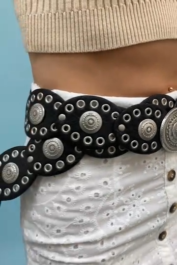 90s Style Boho Eyelet Oval Disc Belt