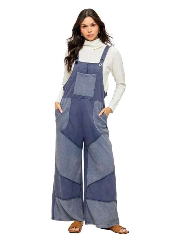 Overall Patchwork Free Spirit Waffle Knit-Blue