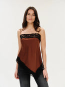 Viola Asymmetrical Satin Tank w/ Lace Trim