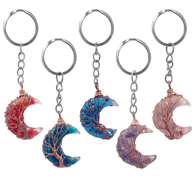 Semi Precious Wrapped Moon Keychain