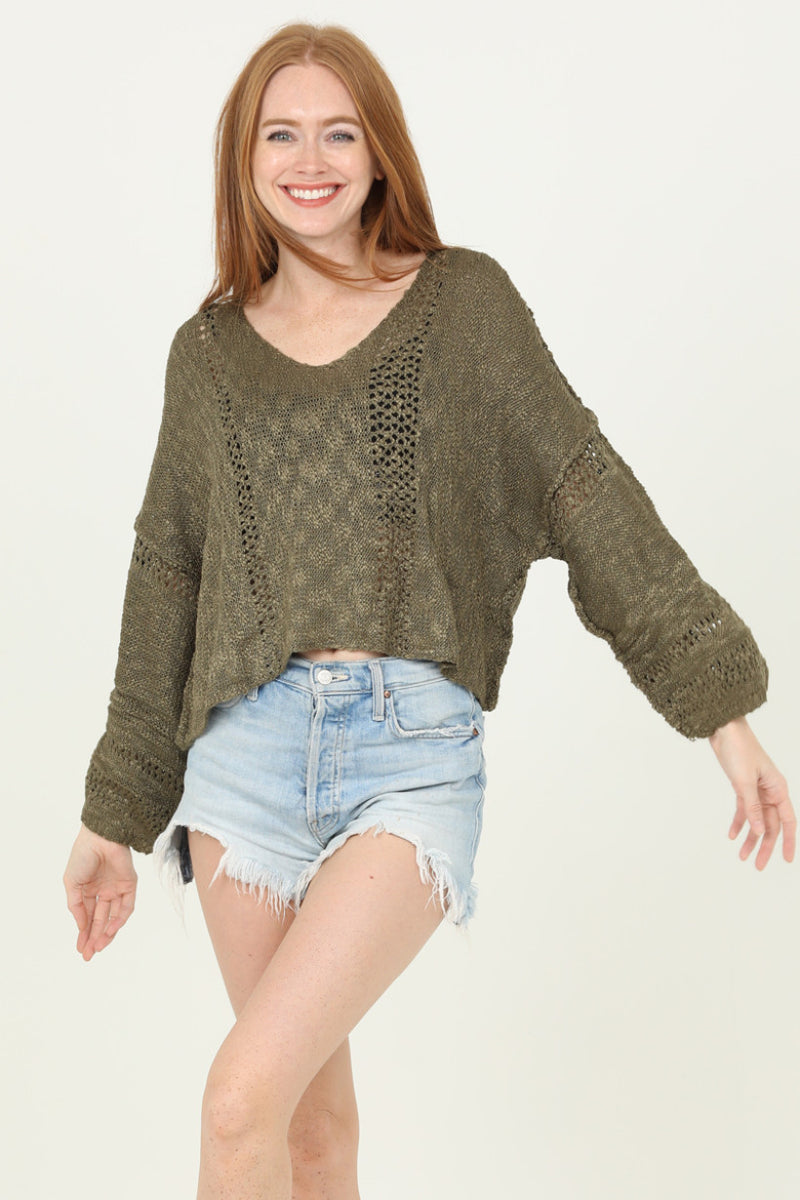 Crop Top Pullover - Olive